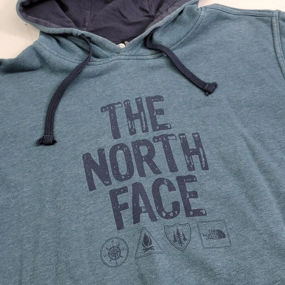 The North Face Distressed Pullover Hoodie Sweatshirt Camp‎ Mens Sz L Faded Blue